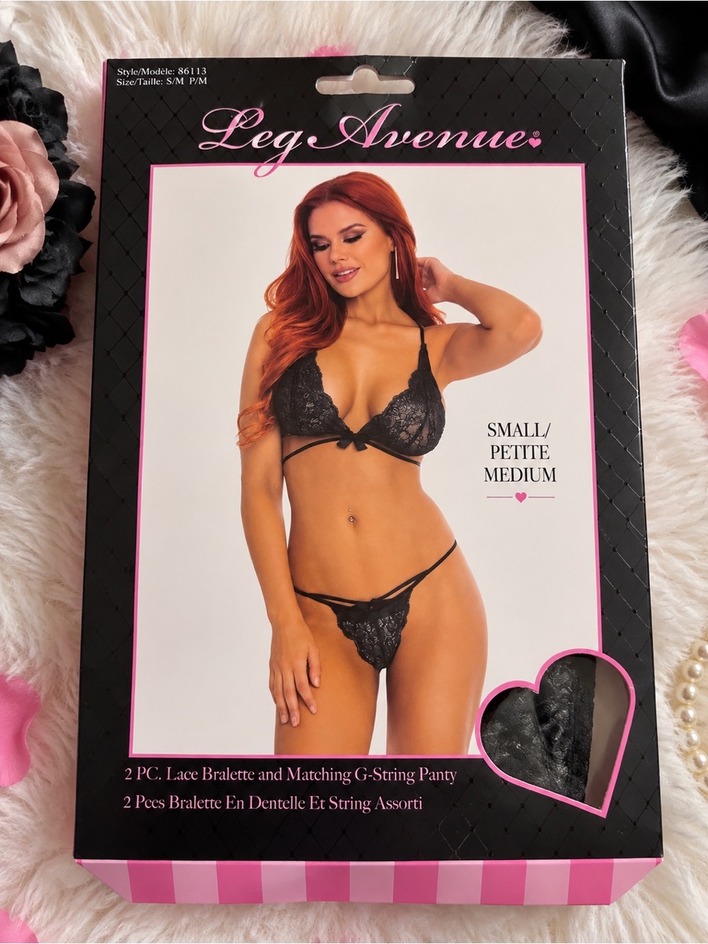 Leg Avenue Black Lace Bralette & G-String Lingerie Set